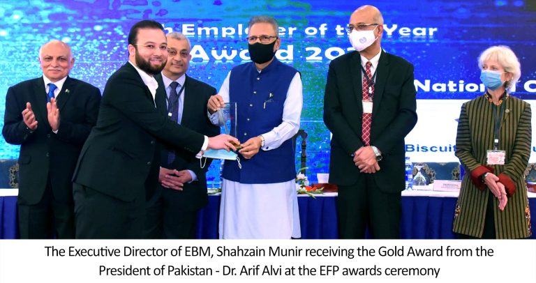 PRESIDENT ARIF ALVI PRESENTS GOLD AWARD TO EBM AT THE EFP AWARDS CEREMONY